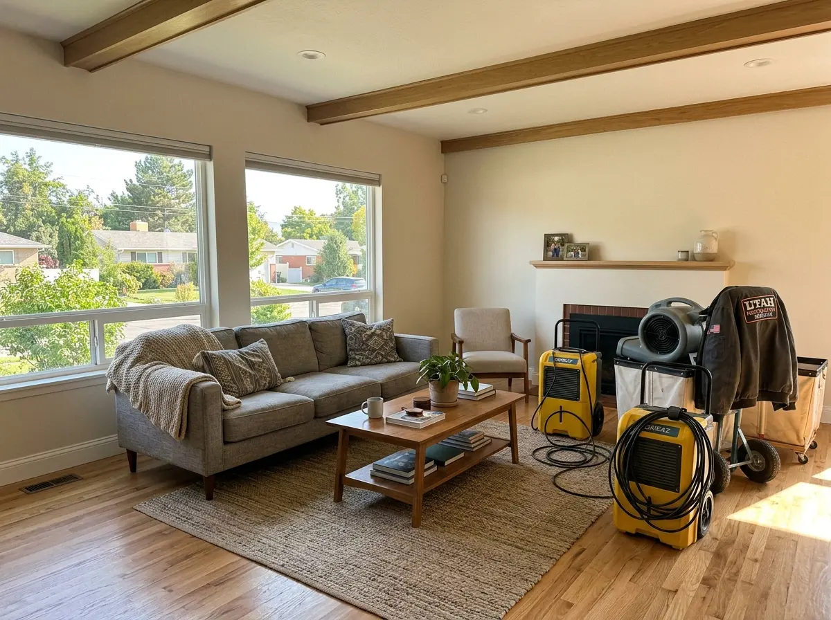 Restored: water-damaged living room, South Jordan